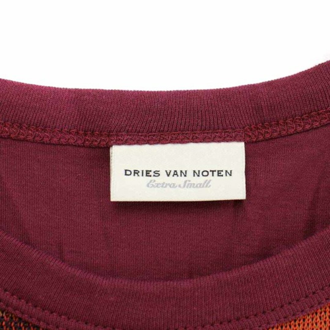 DRIES VAN NOTEN(ドリスヴァンノッテン)のドリスヴァンノッテン カットソー チェック 素材切り替え 半袖 XS ボルドー レディースのトップス(カットソー(半袖/袖なし))の商品写真