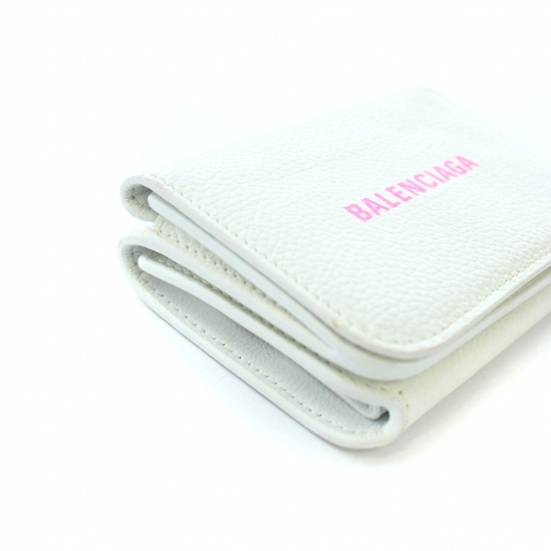 バレンシアガ コンパクトウォレット 三つ折り財布 レザー ロゴ 白 ピンク7cmマチ