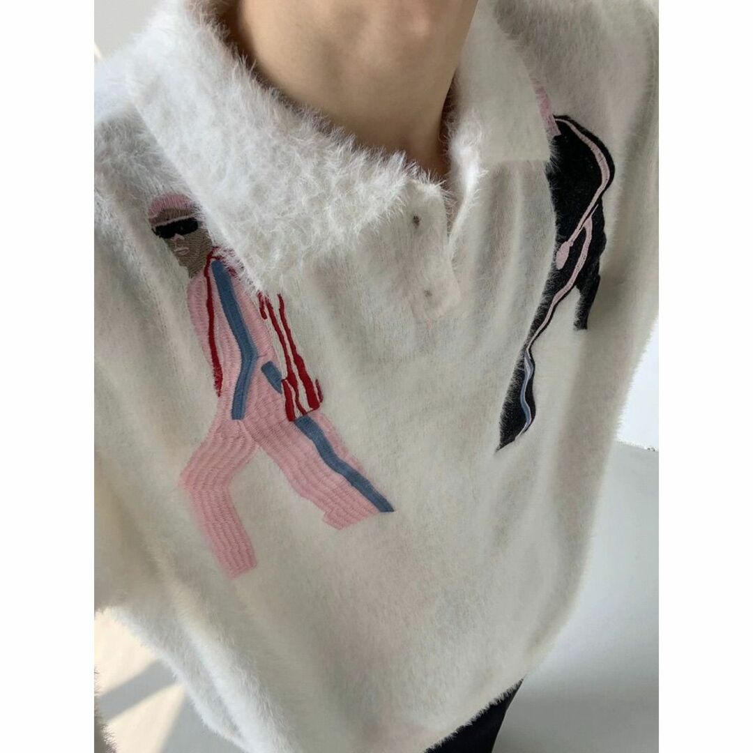 メーカー 一覧 ENFOLD - 襟 シャギーモヘア アート刺繍 ユニセックス QUANYI ニット+セーター