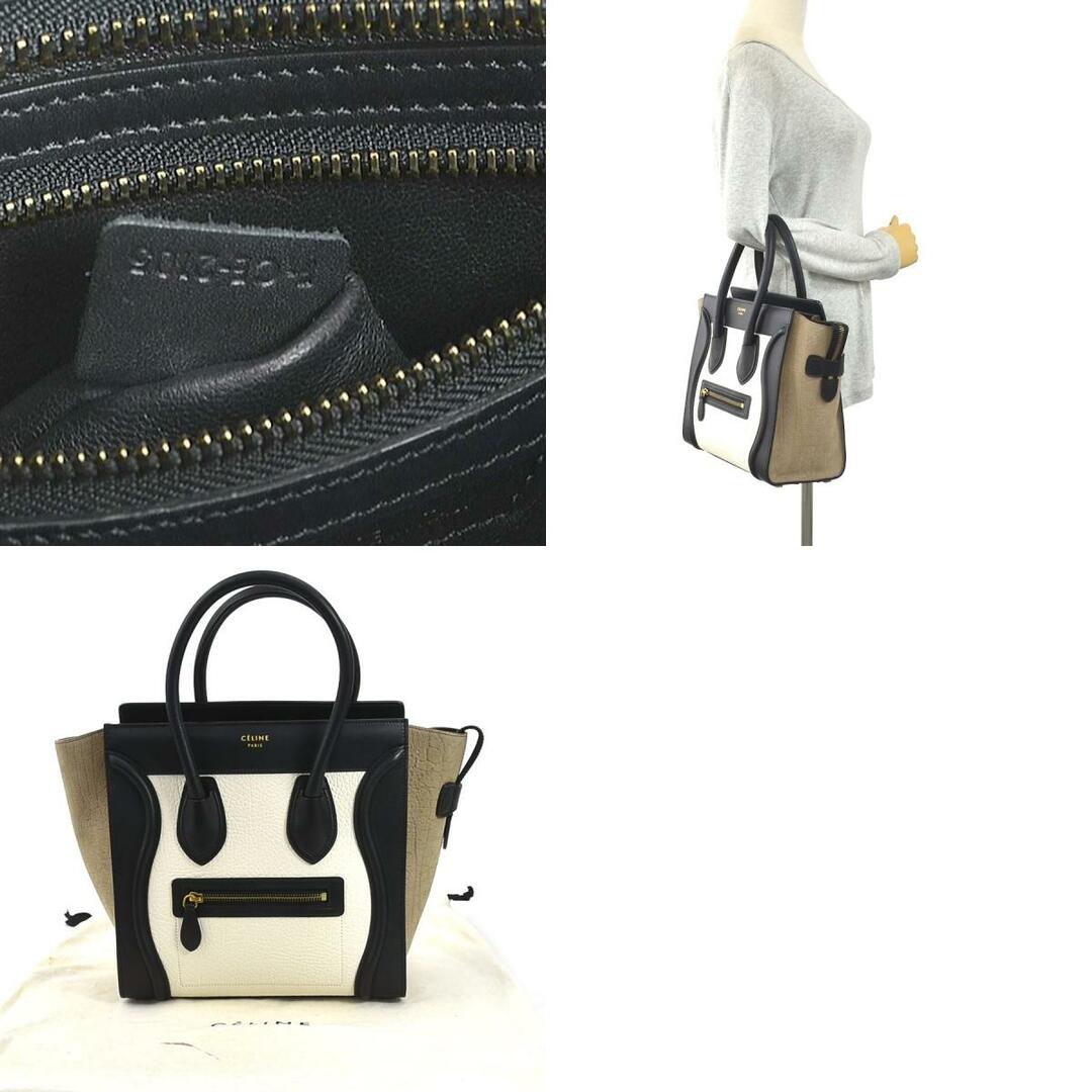 セリーヌ CELINE ハンドバッグ ラゲージ マイクロショッパー レザー/スエード ブラック×ベージュ×アイボリー レディース 送料無料 99755g