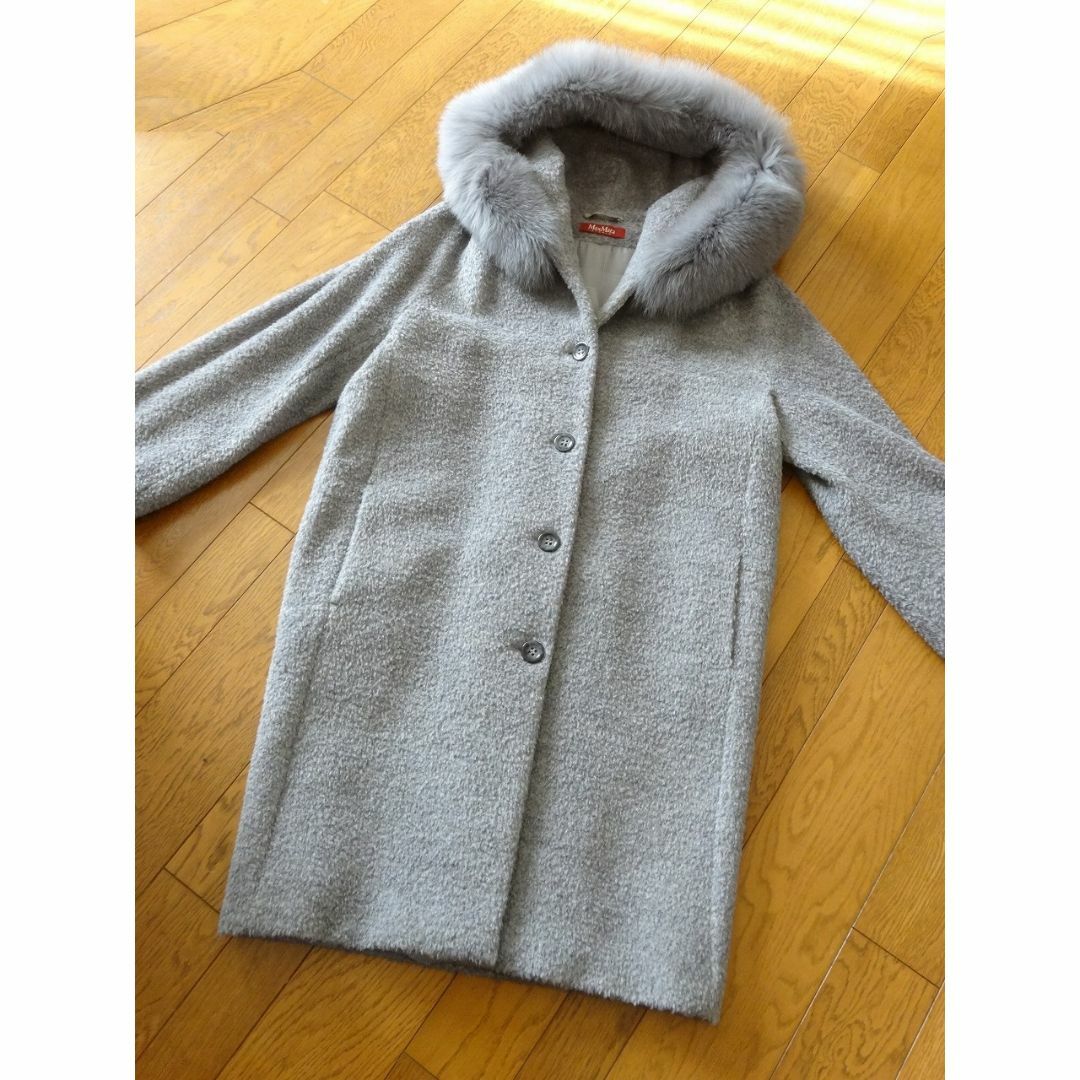 送料込 美品★Max Mara STUDIO フォックス ファーウールコート L