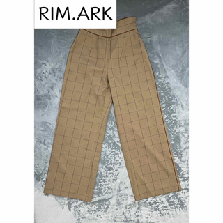 リムアーク(RIM.ARK)の使用感少ない リムアーク ワイドパンツ 毛 ウール チェック 38 M ブラウン(カジュアルパンツ)