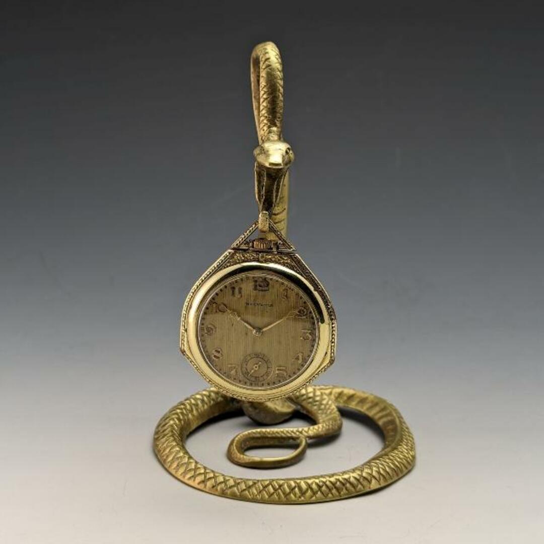 ヴィンテージ 蛇型 真鍮製 懐中時計ホルダー ディスプレイスタンド 高さ13cm