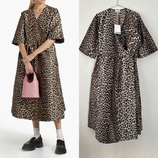 アダムエロぺ(Adam et Rope')の【新品】GANNI ガニー　レオパード カシュクール ロングワンピース(ロングワンピース/マキシワンピース)