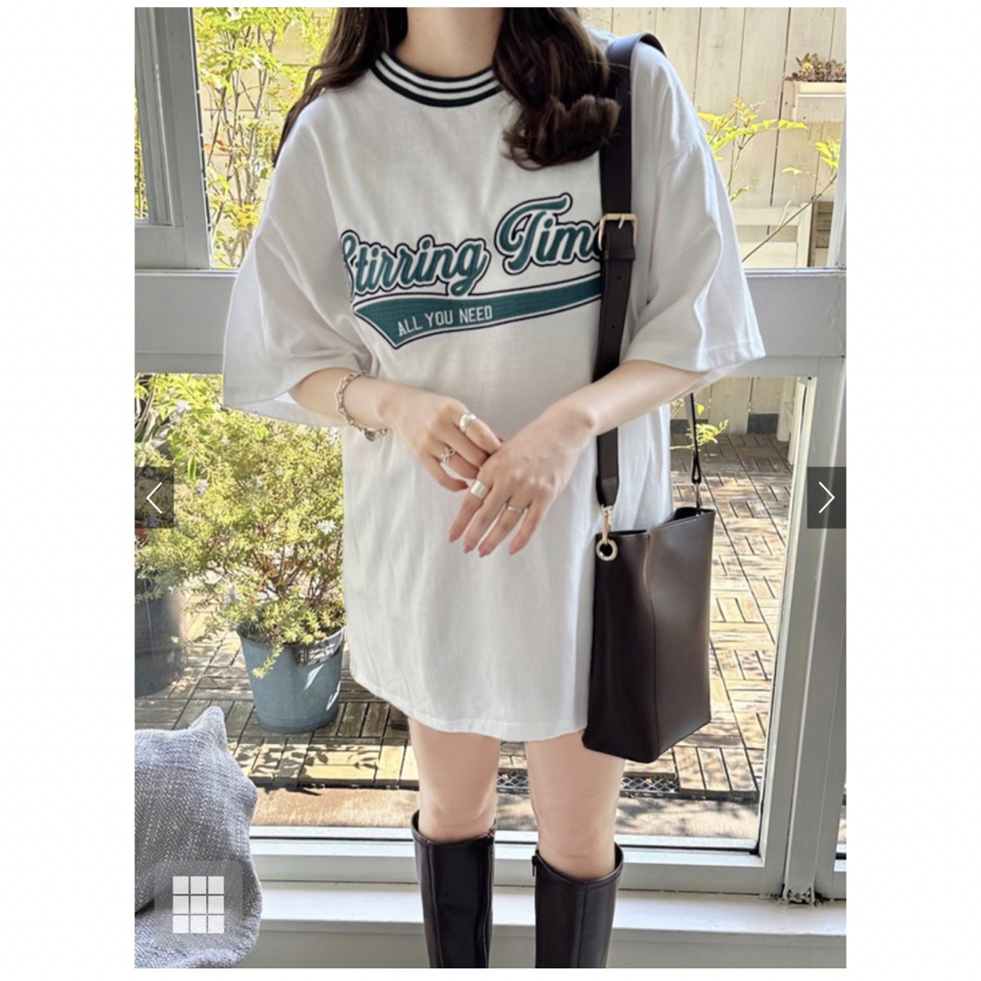 GRL(グレイル)のGRL カレッジロゴ刺繍ラインリブネックTシャツ[bo008] レディースのトップス(Tシャツ(半袖/袖なし))の商品写真