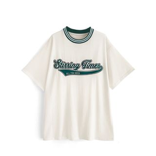 グレイル(GRL)のGRL カレッジロゴ刺繍ラインリブネックTシャツ[bo008](Tシャツ(半袖/袖なし))