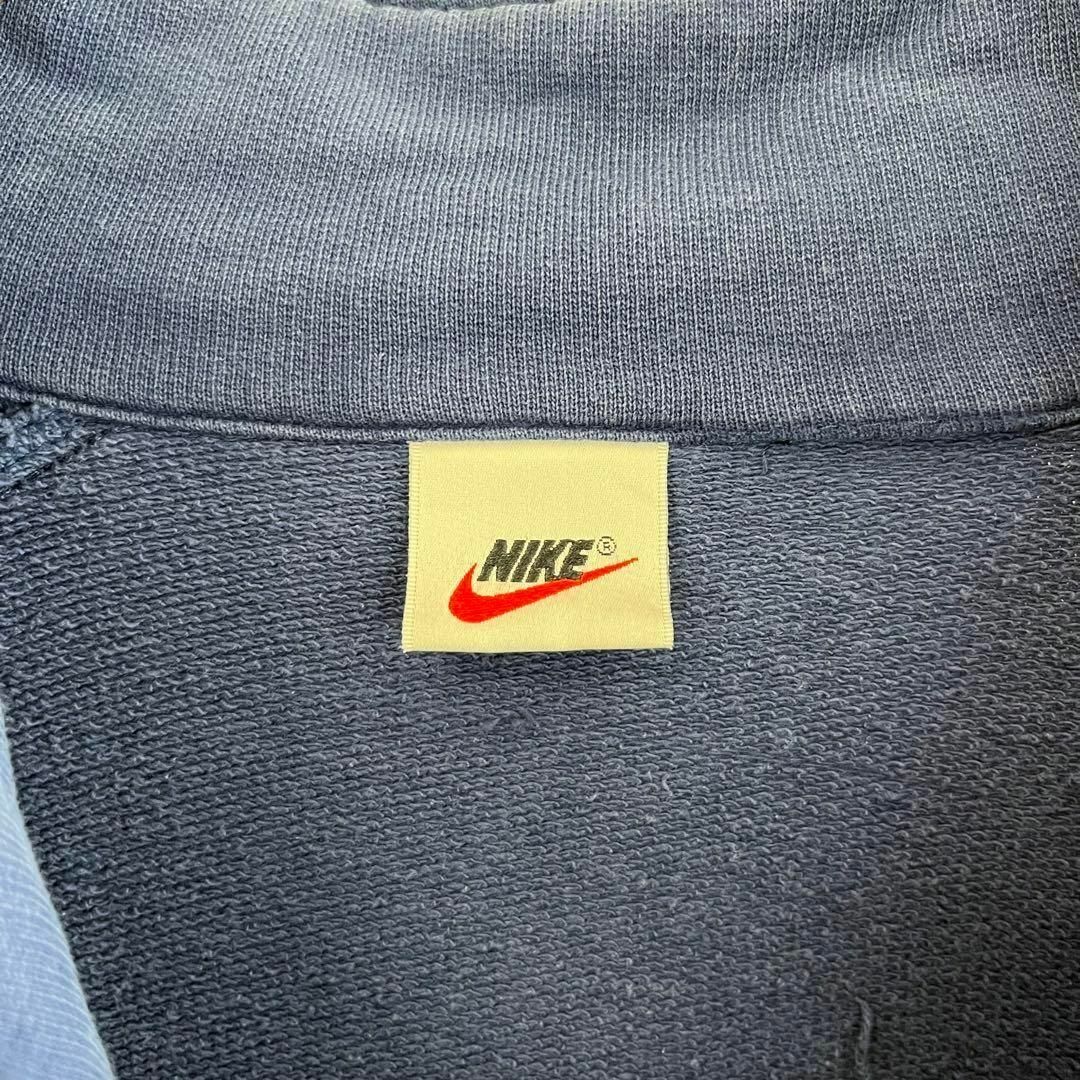 NIKE(ナイキ)の【90s 銀タグ】ナイキ 肉厚 バック刺繍 ジップ スウェット ネイビーnike メンズのトップス(スウェット)の商品写真