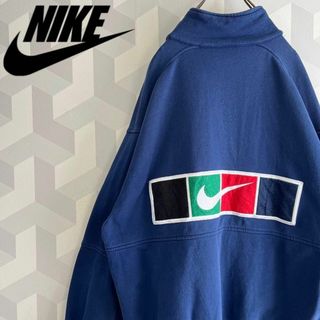 ナイキ(NIKE)の【90s 銀タグ】ナイキ 肉厚 バック刺繍 ジップ スウェット ネイビーnike(スウェット)