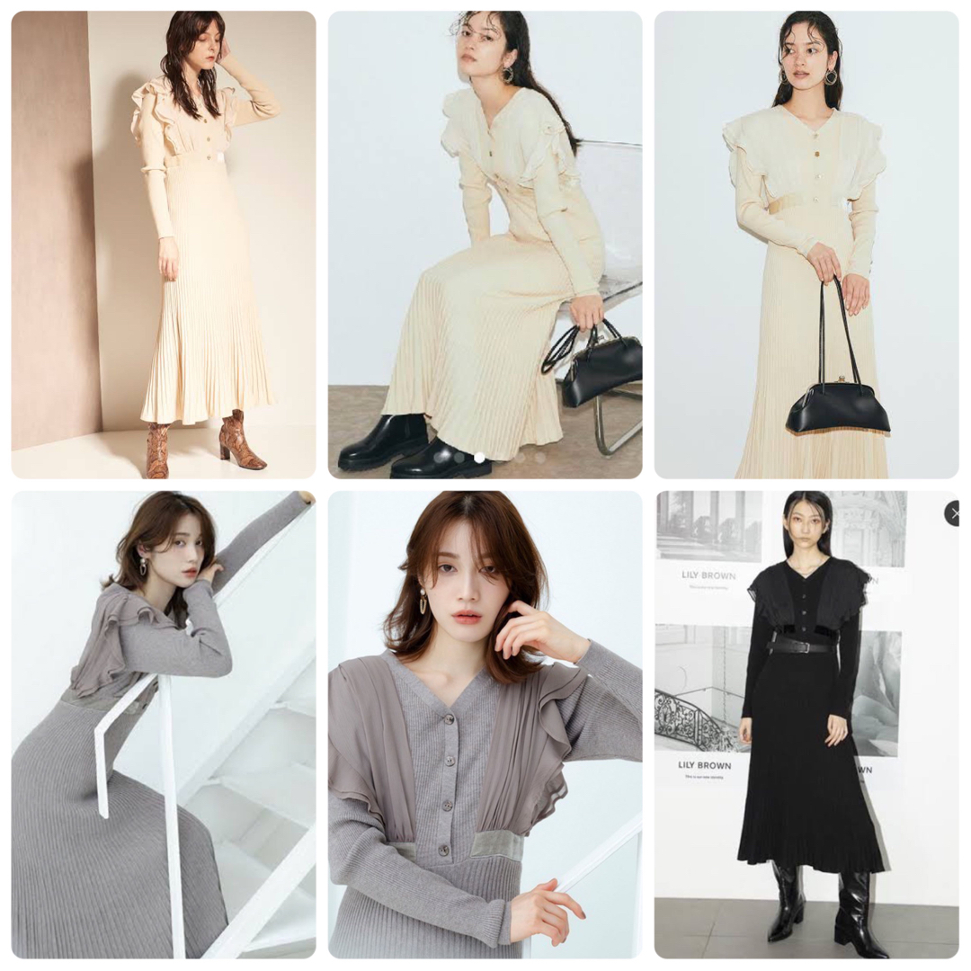 美品　LilyBrown シフォンドッキングニットワンピース　長袖　黒