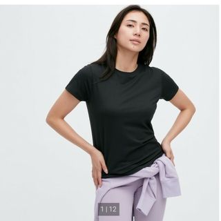 ユニクロ(UNIQLO)のユニクロ エアリズム メッシュ クルーネック Tシャツ XL 黒 ブラック 半袖(Tシャツ(半袖/袖なし))