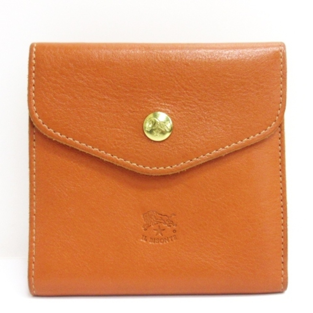 11cmタテイルビゾンテ レザー 二つ折り財布 Wホック イタリア製 オレンジ