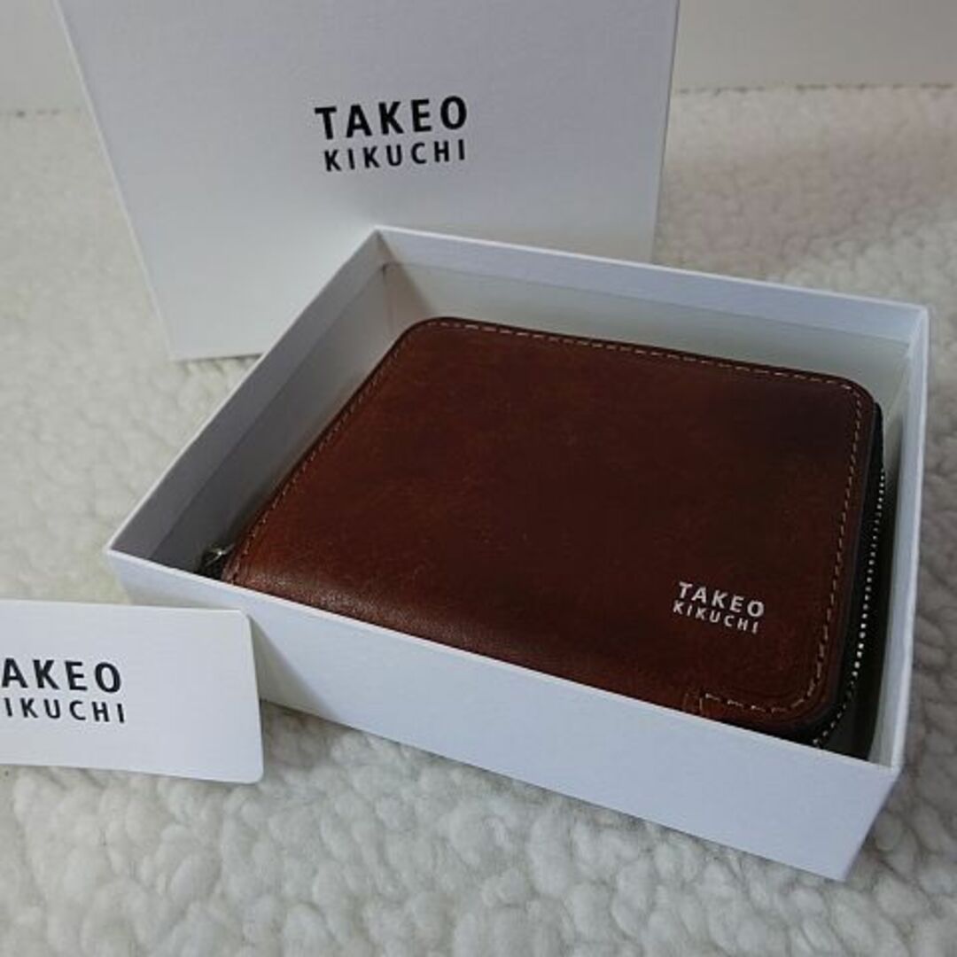 【新品/本物】TAKEO KIKUCHI チャック式財布/茶 ￥14,300