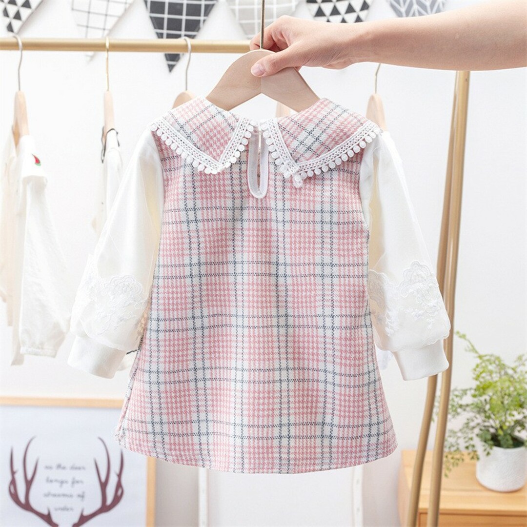 うさぎ  ワンピース  ベビー  子ども  ピンク  フォーマル  チェック柄 キッズ/ベビー/マタニティのキッズ服女の子用(90cm~)(ワンピース)の商品写真