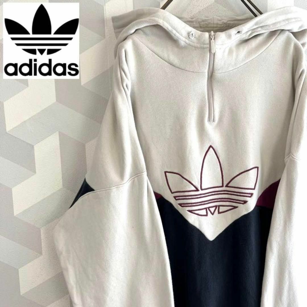 【アディダス】刺繍センターロゴ ハーフジップ スウェットパーカー adidas | フリマアプリ ラクマ