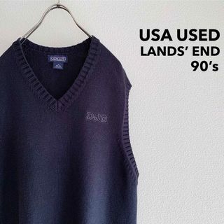 ランズエンド(LANDS’END)のUSA製 90s “LANDS’END” Knit Vest / 刺繍 ネイビー(ベスト)