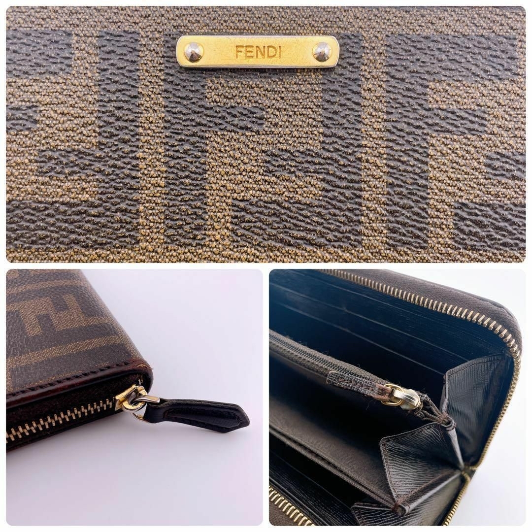 【良品】FENDI フェンディ PVC レザー ズッカ ラウンドジップウォレット