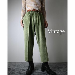 アートヴィンテージ(ART VINTAGE)の【vintage】ワイド 太畝 肉厚 コーデュロイ パンツ ルーズ 薄緑 W38(スラックス)