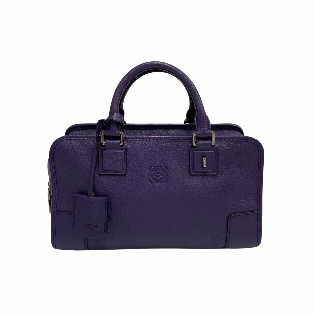 極 美品 LOEWE ロエベ アマソナ 28 アナグラム ロゴ レザー 本革 ハンドバッグ ミニ ボストンバッグ トートバッグ パープル 18346実寸サイズ縦