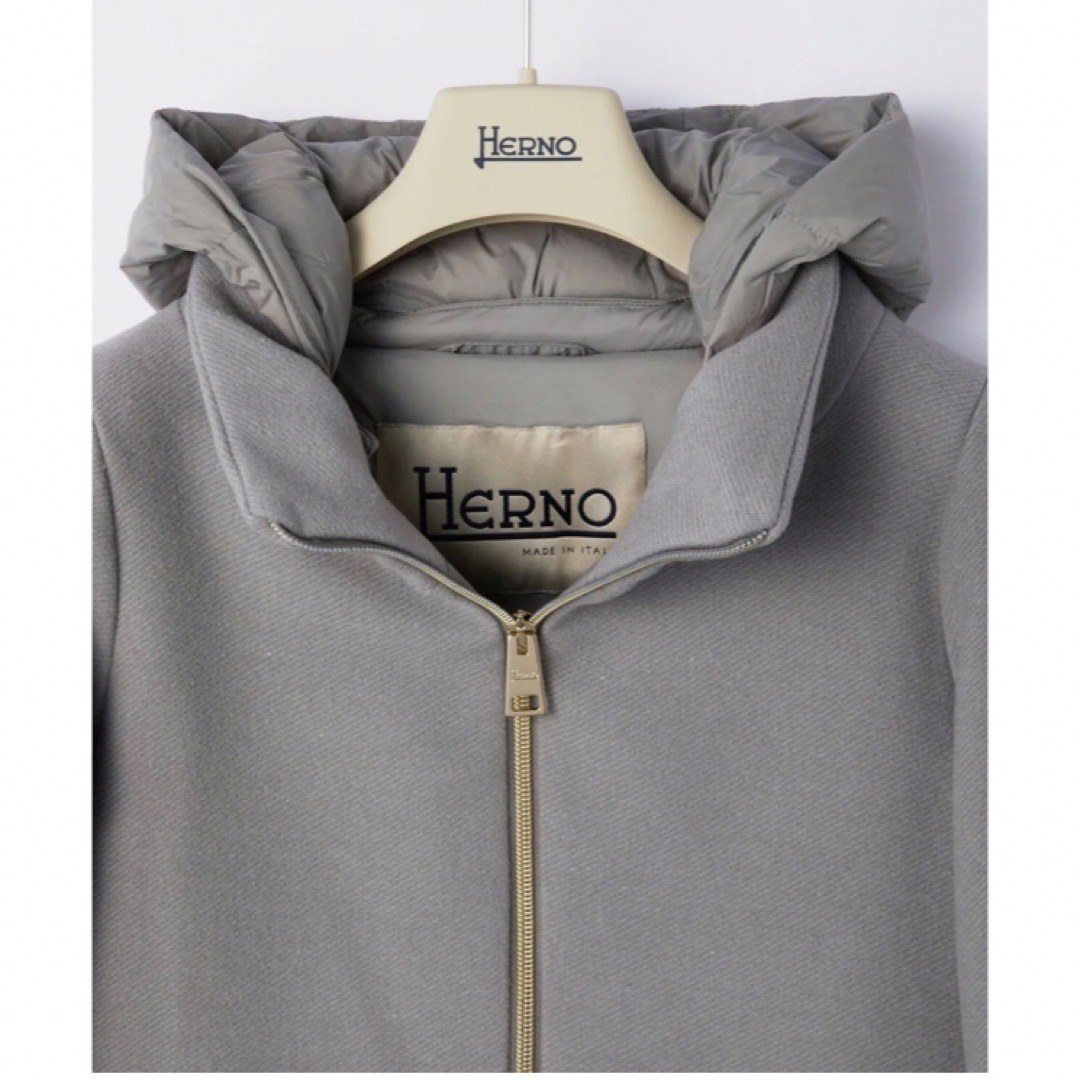 HERNO ヘルノ ウール 異素材 MIX ダウン コート ライトグレー 48