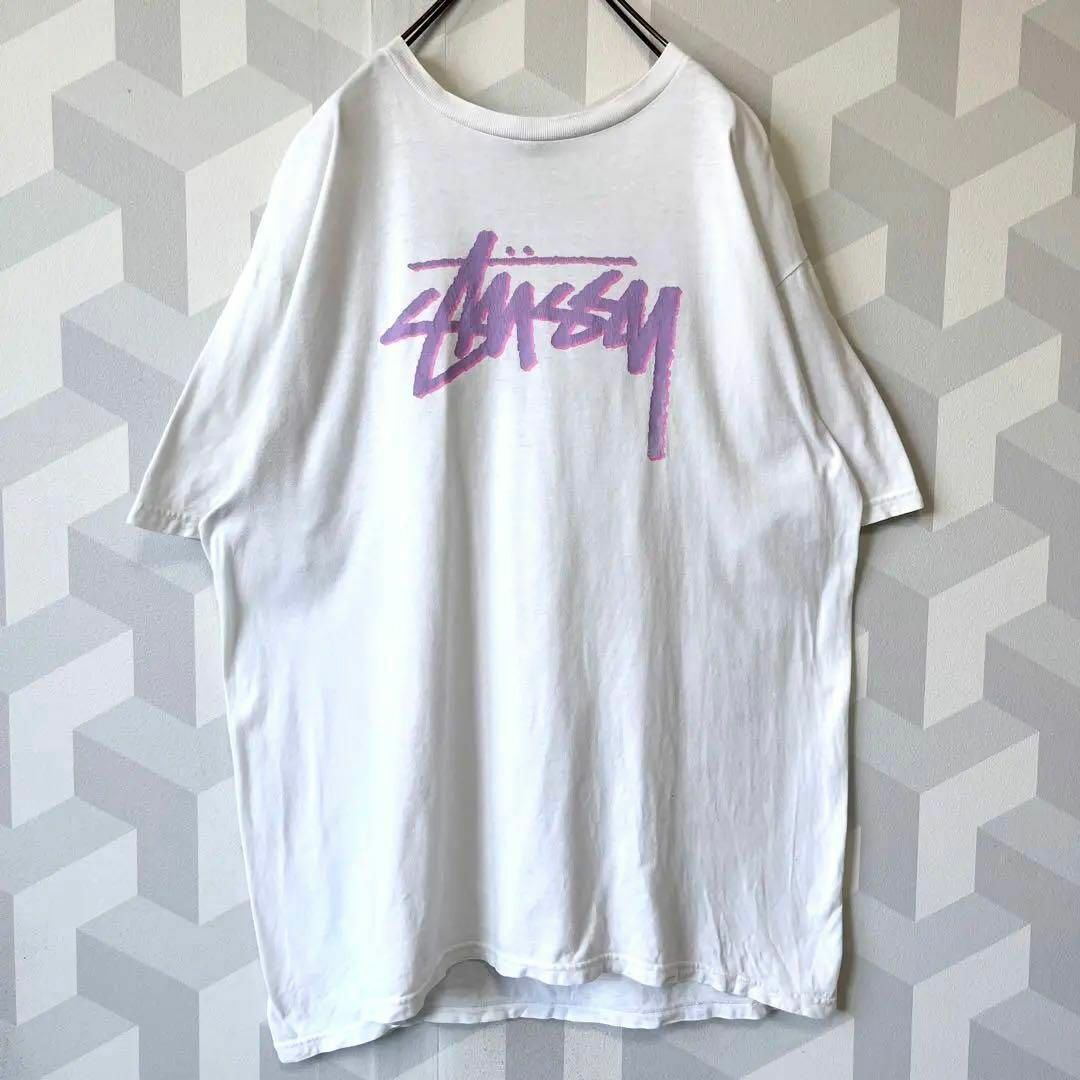 STUSSY(ステューシー)の【ステューシー】サイズL メキシコ製 ストックロゴ Tシャツ 白 stussy メンズのトップス(Tシャツ/カットソー(半袖/袖なし))の商品写真