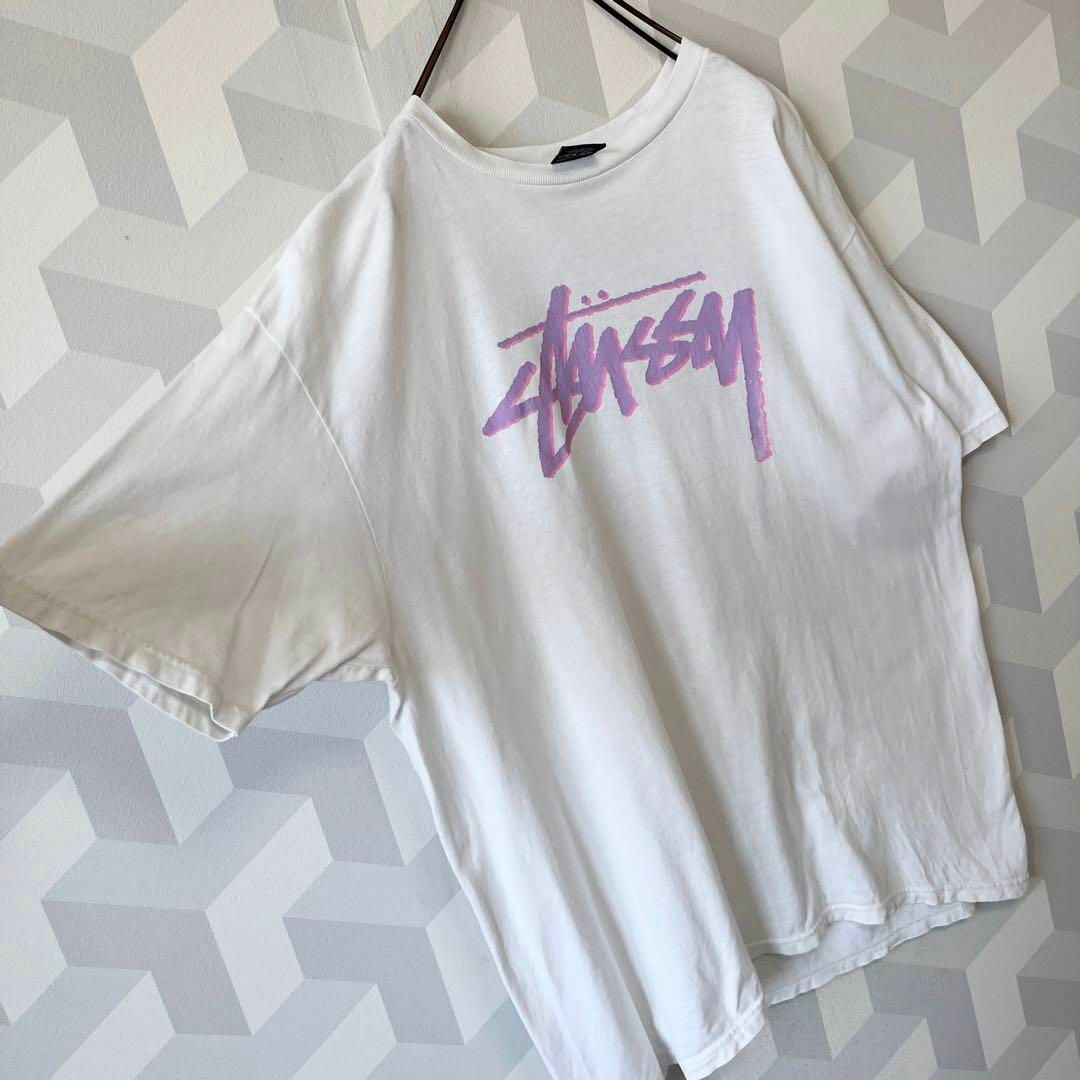 STUSSY(ステューシー)の【ステューシー】サイズL メキシコ製 ストックロゴ Tシャツ 白 stussy メンズのトップス(Tシャツ/カットソー(半袖/袖なし))の商品写真