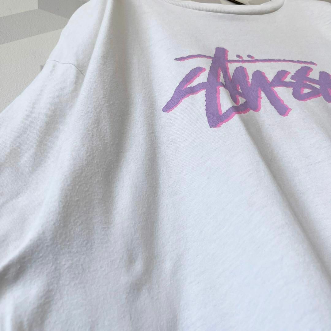 STUSSY(ステューシー)の【ステューシー】サイズL メキシコ製 ストックロゴ Tシャツ 白 stussy メンズのトップス(Tシャツ/カットソー(半袖/袖なし))の商品写真