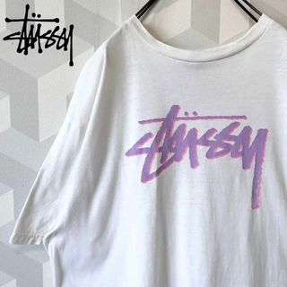 ステューシー(STUSSY)の【ステューシー】サイズL メキシコ製 ストックロゴ Tシャツ 白 stussy(Tシャツ/カットソー(半袖/袖なし))