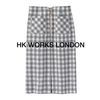 シマムラ(しまむら)のhk works london ナロースカート　ブロックチェック柄グレーしまむら(ロングスカート)