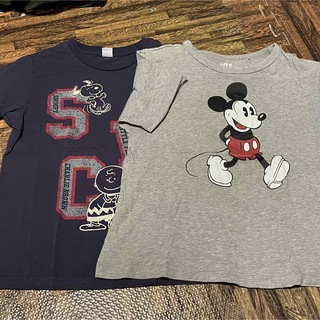 ディズニー(Disney)のbaiya 130 ミッキー　ディズニー　スヌーピー　半袖　Tシャツ　グレー　紺(Tシャツ/カットソー)