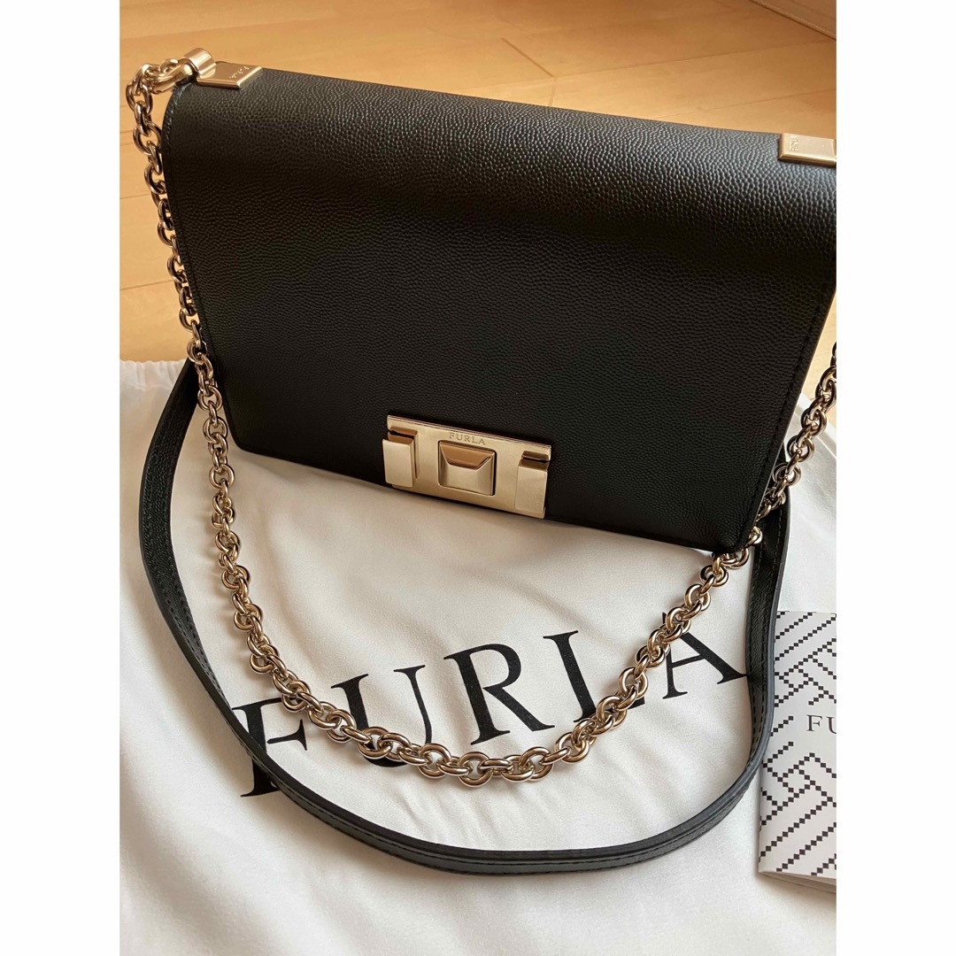 カラーブラックBLACK黒✨極美品✨FURLA フルラ MIMI ミミ ショルダーバッグ 金チェーン