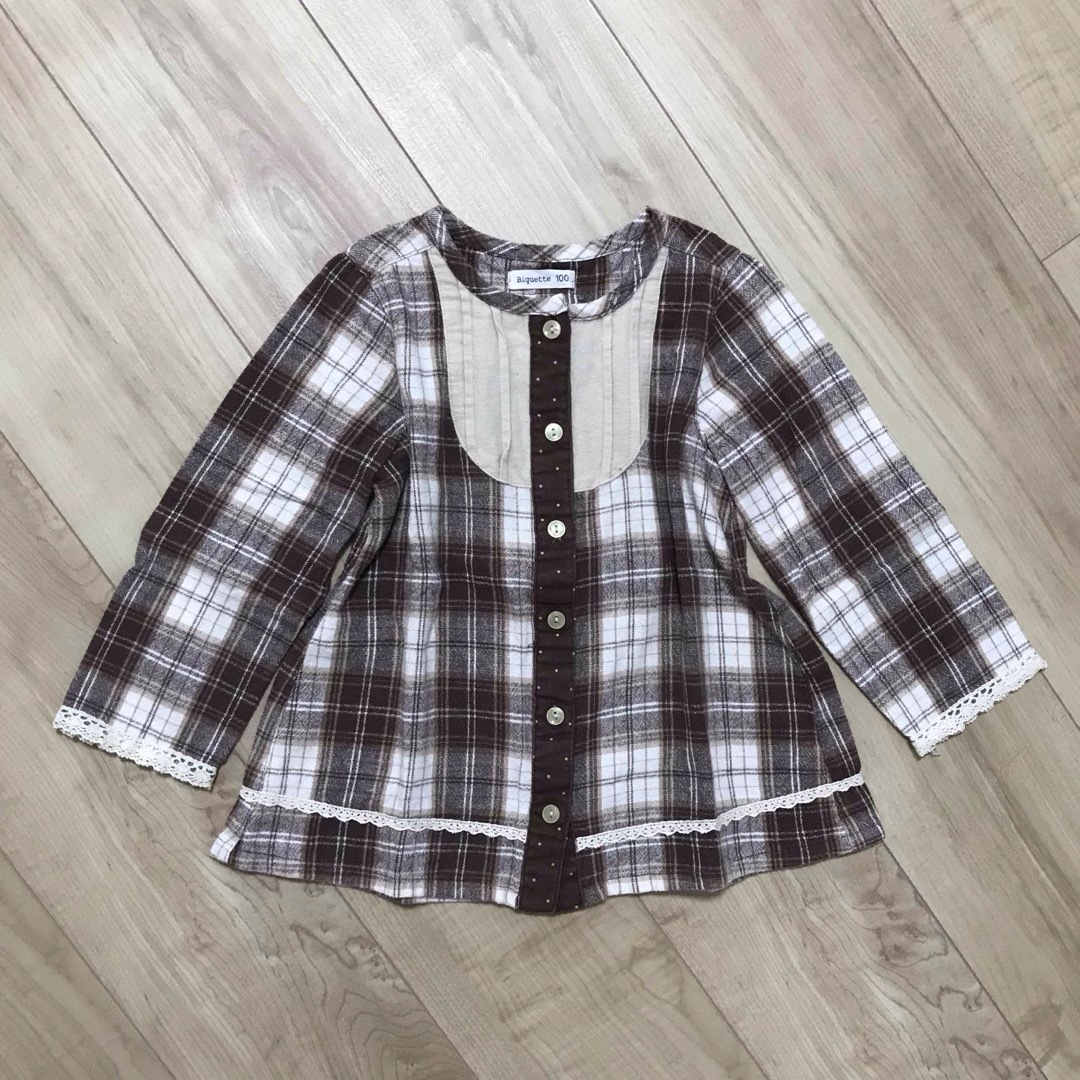 Biquette(ビケット)のBiquette   チェック柄 長袖ワンピース チュニック キッズ/ベビー/マタニティのキッズ服女の子用(90cm~)(ワンピース)の商品写真