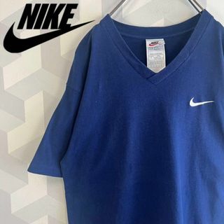 ナイキ(NIKE)の【90sヴィンテージナイキ】メンズL相当 刺繍ロゴ Vネック Tシャツnike青(Tシャツ/カットソー(半袖/袖なし))