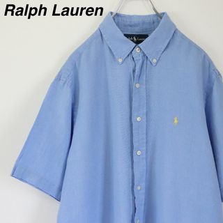 ラルフローレン(Ralph Lauren)の【リネン100％】ラルフローレン／リネンシャツ　刺繍ロゴ　Lサイズ　薄青　麻(シャツ)