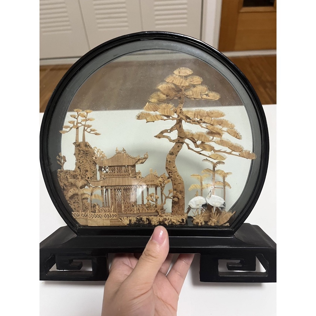 中国 工芸品 コルク 彫刻 置物 楼閣鶴 中国美術 オブジェ 飾り 中国 工芸品 コルク 彫刻 置物 楼閣鶴 中国美術 オブジェ 飾り