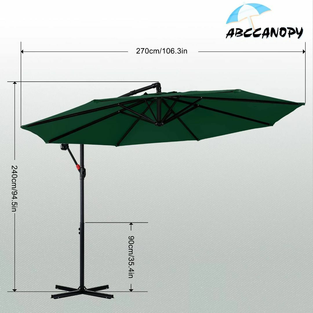 【色: グリーン】ABCCANOPY アルミ製 ガーデンパラソル ハンギングパラ