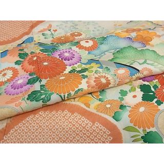 平和屋-こころ店■豪華振袖　草花文　着丈163.5cm　裄丈63cm　正絹　逸品　B-ag3905