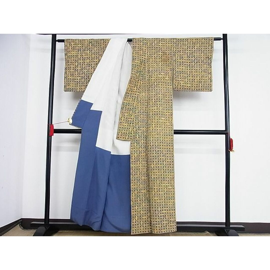平和屋-こころ店■上質な小紋 格子 着丈155cm 裄丈62.5cm 正絹 逸品 B-np9031