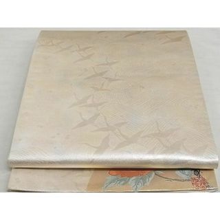 平和屋-こころ店■全通柄袋帯　飛鶴文　ワンポイント　草花　引箔　正絹　逸品　A-gk040(帯)