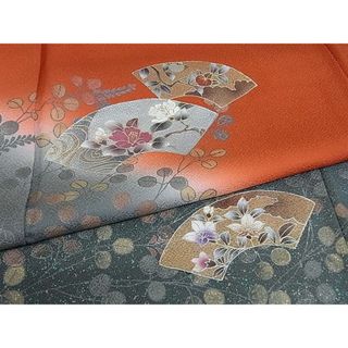 平和屋-こころ店■訪問着 孔雀花文 暈し染め 金彩 着丈160.5cm 裄丈64cm 正絹 逸品 A-ja4205