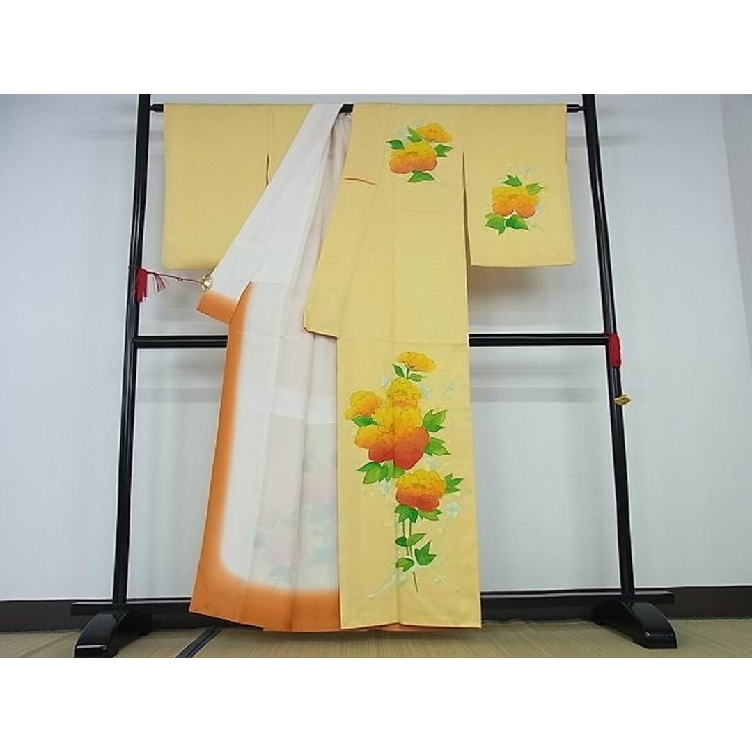 平和屋-こころ店□訪問着 手描き 牡丹文 着丈158cm 裄丈65cm 正絹 逸品 ...