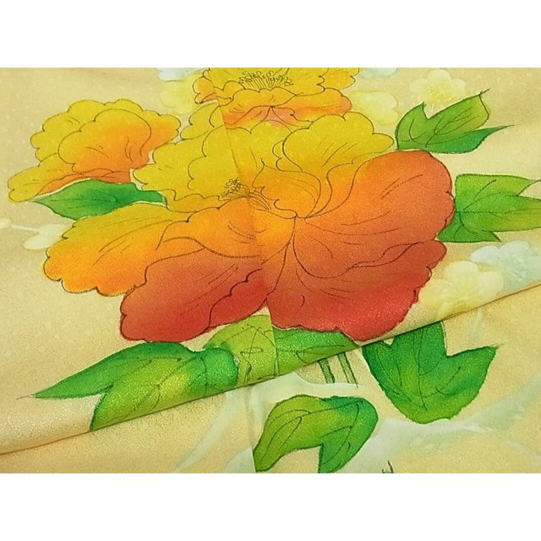 平和屋-こころ店□訪問着 手描き 牡丹文 着丈158cm 裄丈65cm 正絹 逸品 ...