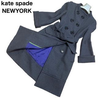 ケイトスペードニューヨーク(kate spade new york)の美品　kate spade ノーカラー　ナポレオンコート　ロングコート　Aライン(ロングコート)