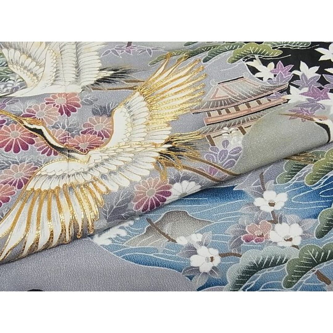 平和屋-こころ店■豪華黒留袖 駒刺繍 貝合わせ人物風景花文 金彩 着丈168cm 裄丈67.5cm 正絹 逸品 未使用 B-wt9364