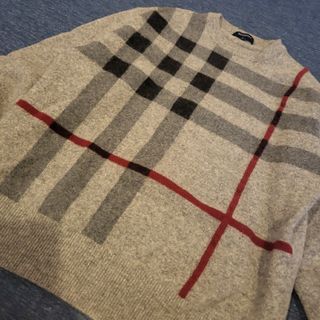 バーバリー(BURBERRY)のBURBERRYロンドン　カシミヤ混ノバチェックニット　グレー(ニット/セーター)