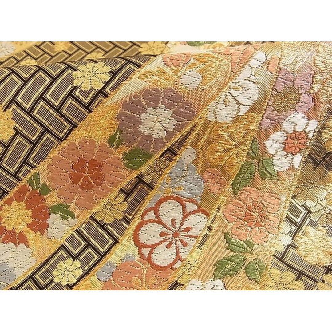 平和屋-こころ店□佐賀錦 六通柄袋帯 唐織 鬘帯花文 黒地 金糸 正絹 ...