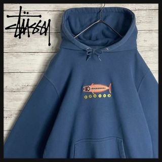 STUSSY  ジップアップ ビックロゴ パーカー S ダークネイビー　白