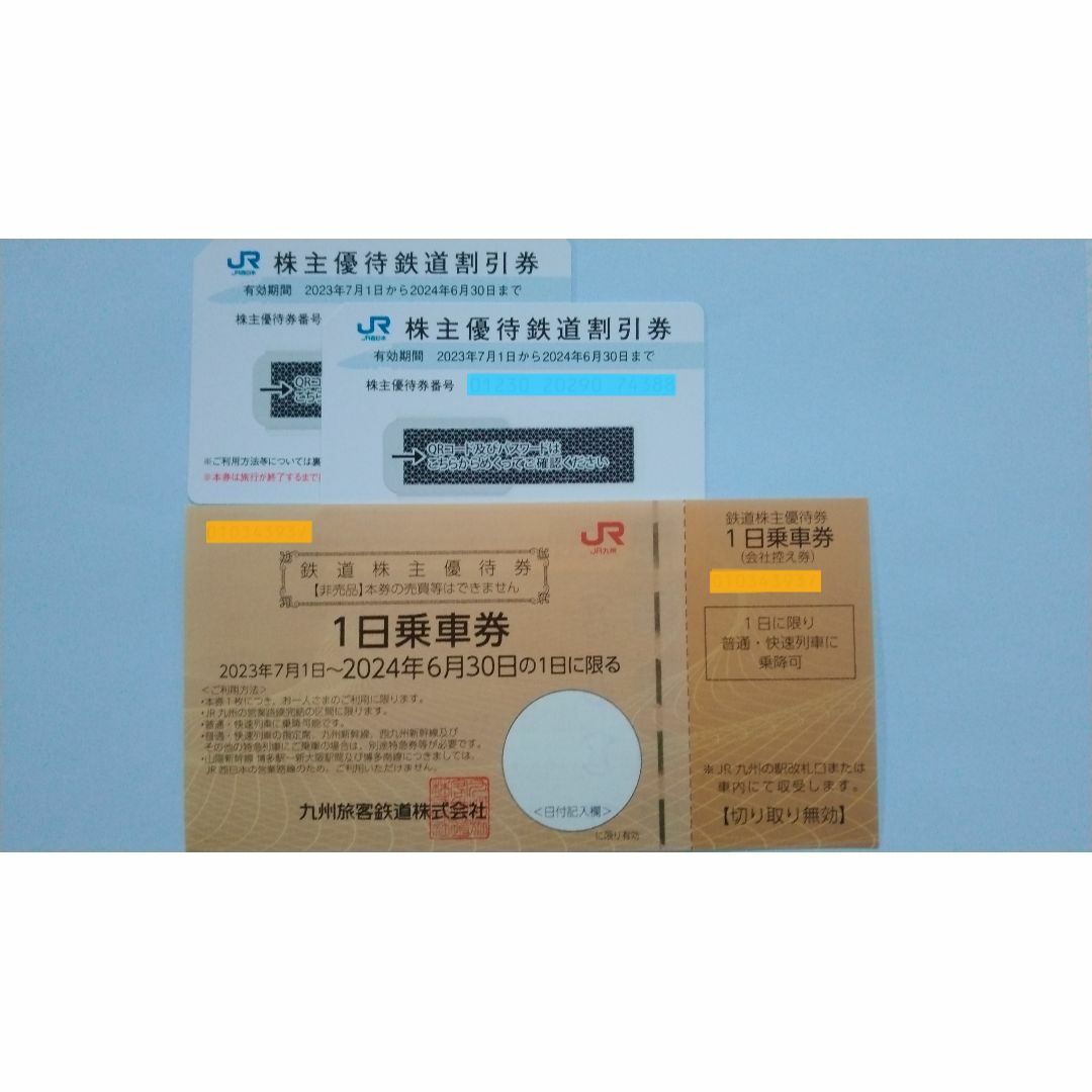 優待券/割引券JR西日本株主鉄道割引券2枚＆JR九州株主優待１日乗車券１枚。合計３枚。