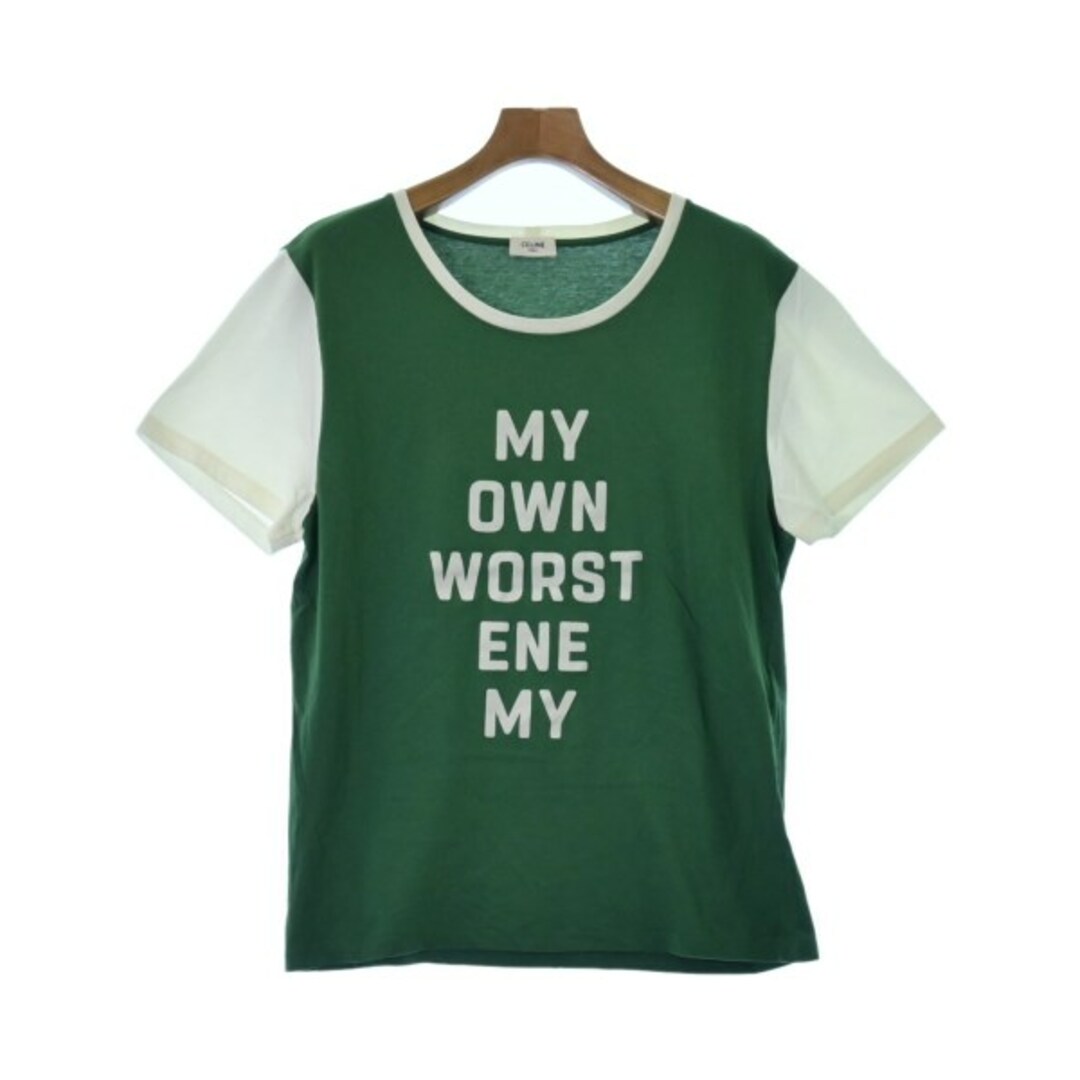 なし伸縮性CELINE セリーヌ Tシャツ・カットソー XL 緑x白