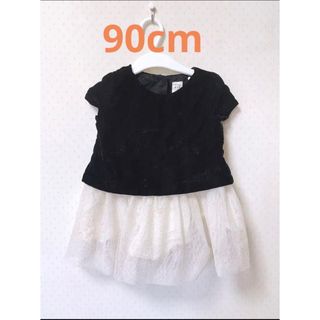 ベビーギャップ(babyGAP)のbabygap 新品　女の子　ベビー　90 ベロアワンピース　チュール　ドレス(ワンピース)