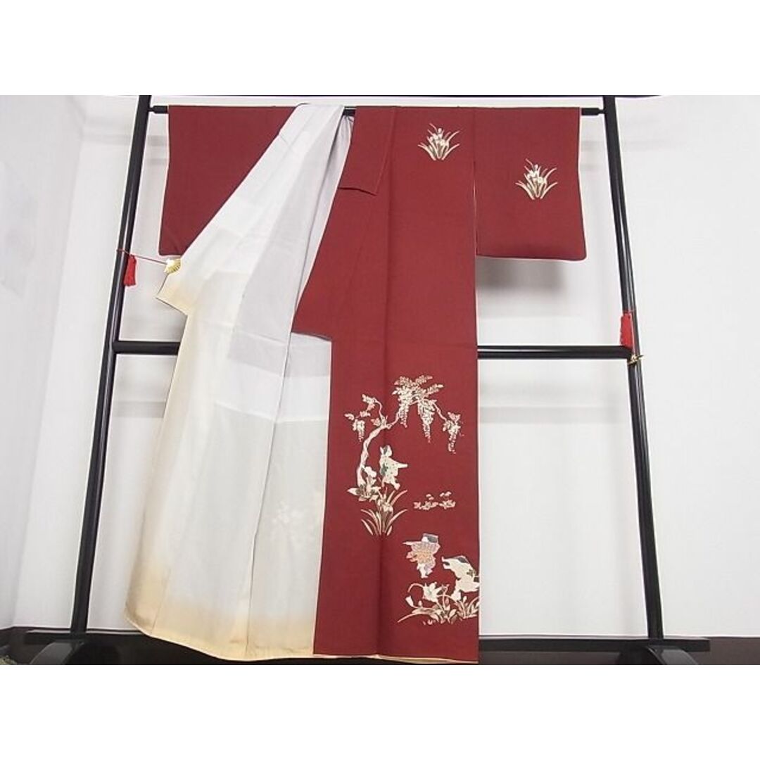 平和屋-こころ店■訪問着　草花童子文　金彩　着丈156cm　裄丈63cm　正絹　逸品　B-oa6519